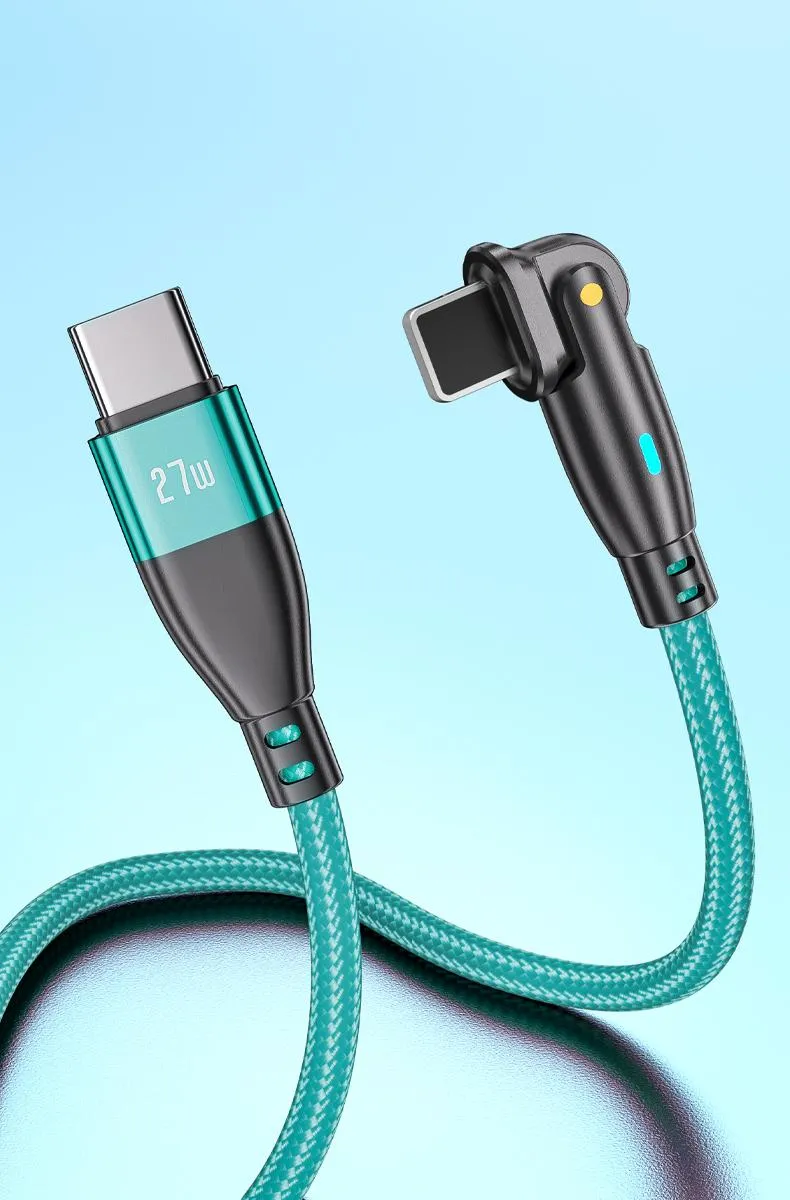 180 Degrees Free Rotation Quick Charging Data Cable Type-C to Lightning Wire in Pd 27W