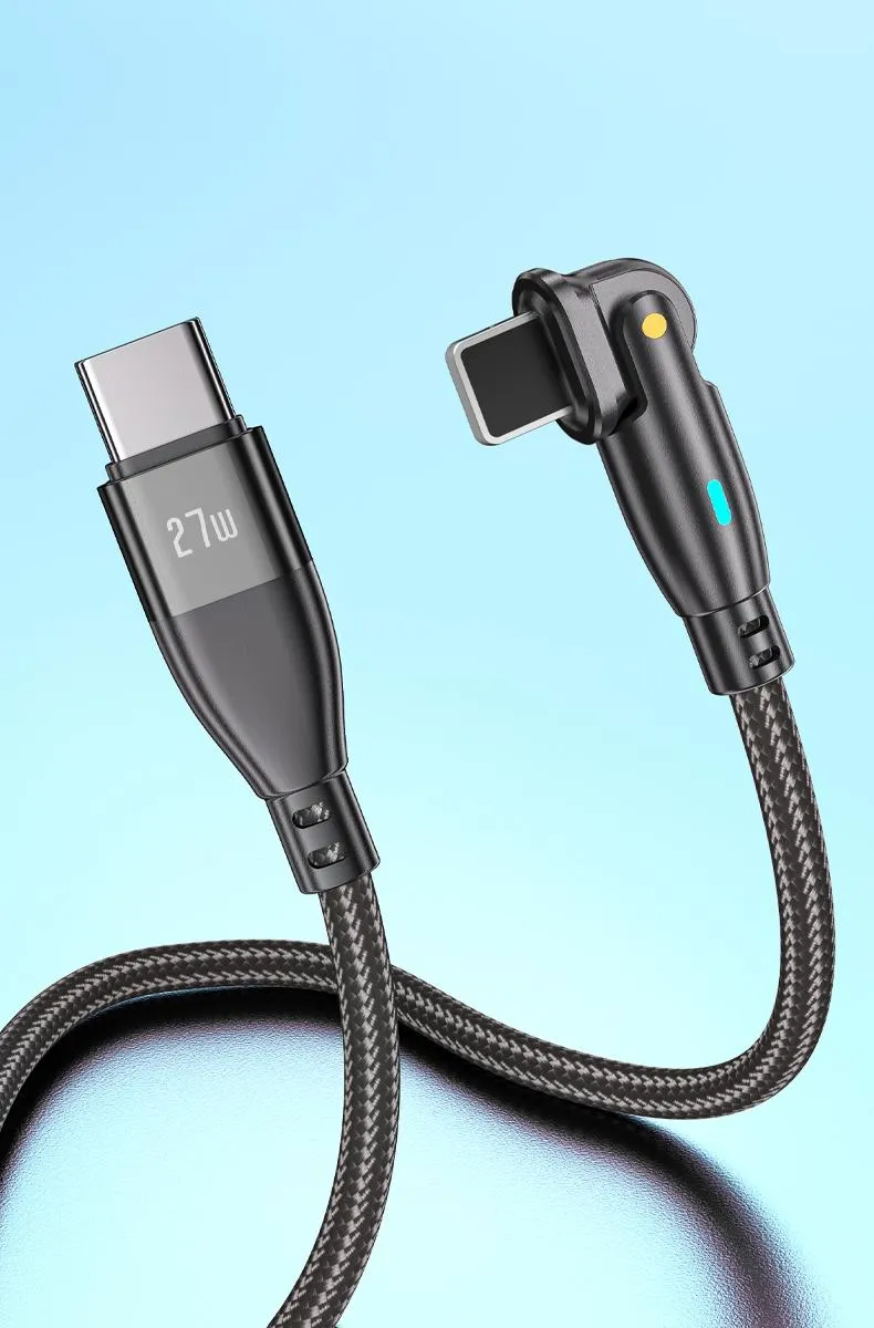 180 Degrees Free Rotation Quick Charging Data Cable Type-C to Lightning Wire in Pd 27W