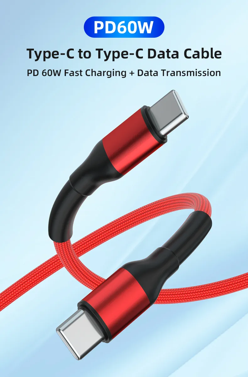 1 Meter 2 Meters Sr Lengthened Reinforced 180 Degrees Free Rotation Fast Charging Data Cable Type-C to Type-C Cable in Pd 60W