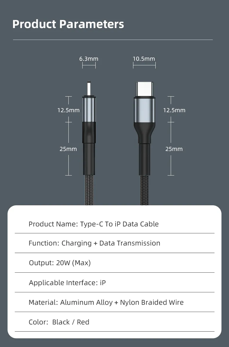 1 Meter 2 Meters Sr Lengthened Reinforced Upgraded Charging Data Cable Type-C to Lightning Charging Cable