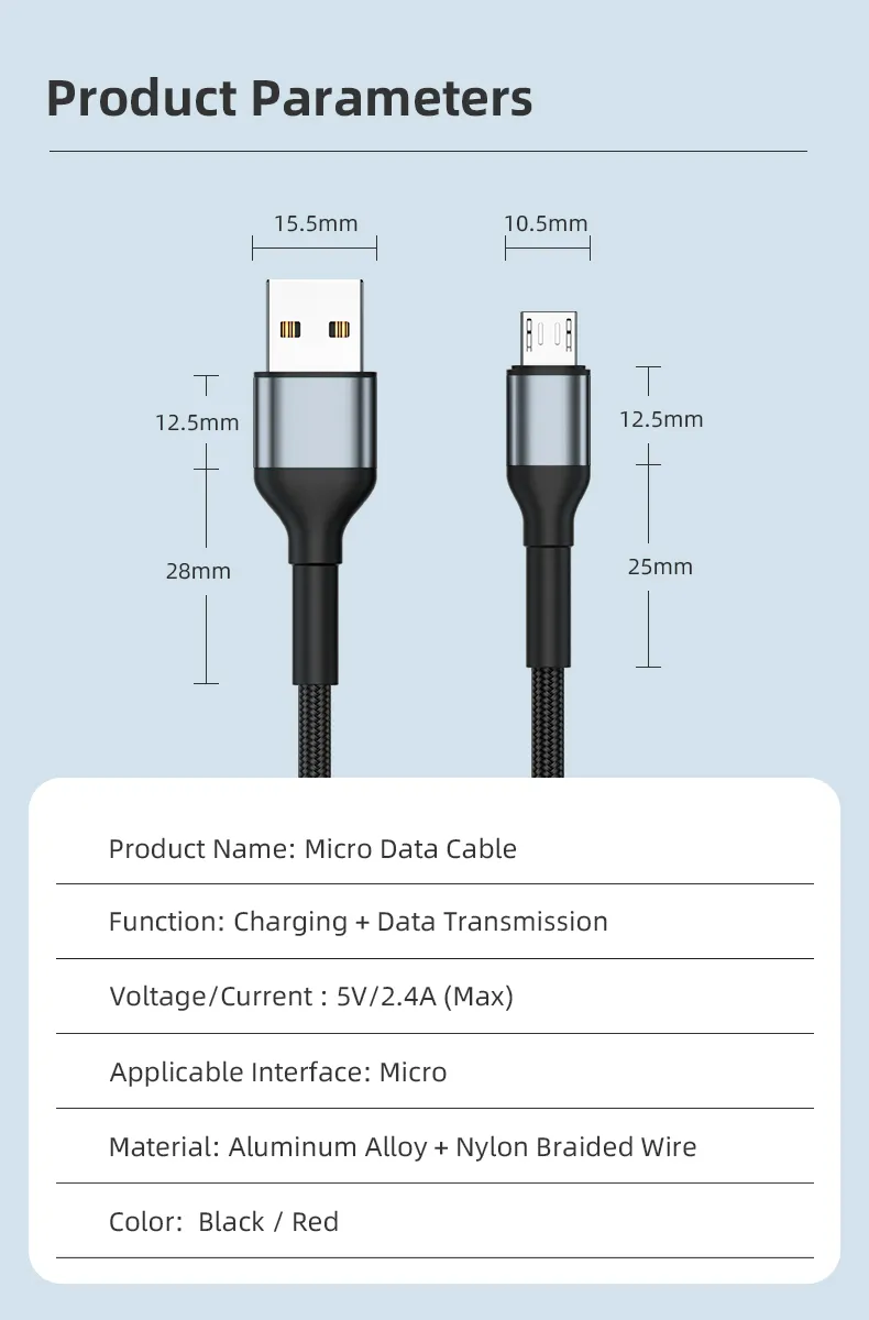 1 Meter 2 Meters Sr Lengthened Reinforced Upgraded Charging Micro Data Cable USB to Micro Charging Cable