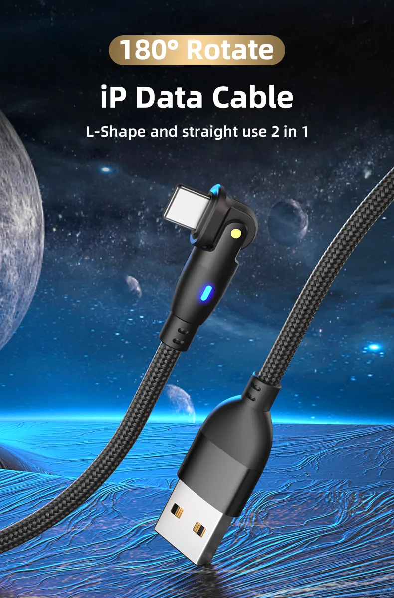 2 in 1 L-Shape and Straight Use 180 Degree Rotation Data Transmission USB Charging Cable with Lightning Interface