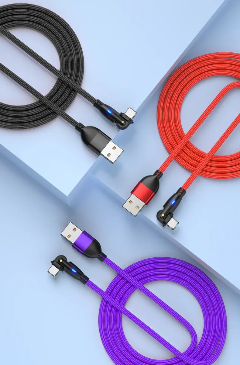 2 in 1 L-Shape and Straight Use 180 Degree Rotation Data Transmission USB Charging Cable with Lightning Interface