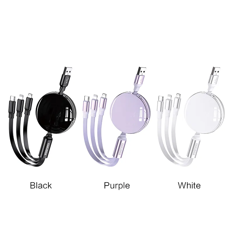 3 in 1 Easy-to-Pull Storage Stretchable Charging Cable Car Accessories Flexible Mobile Phone Cables