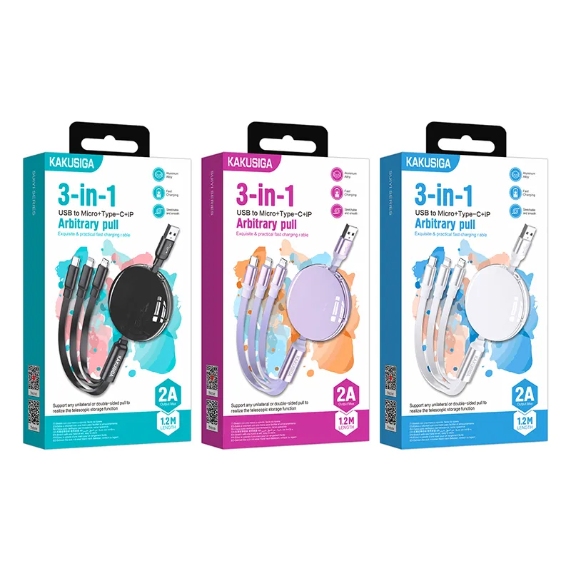 3 in 1 Easy-to-Pull Storage Stretchable Charging Cable Car Accessories Flexible Mobile Phone Cables