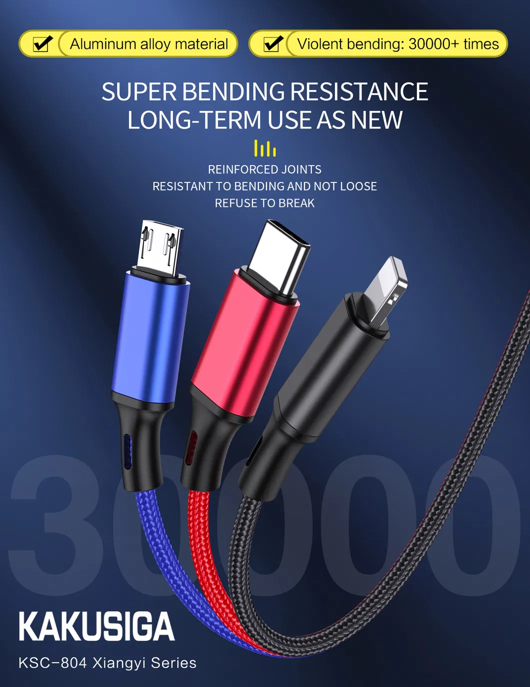 3 in 1 Quick Charging Cable for iPhone Samsung Android Phone Charging