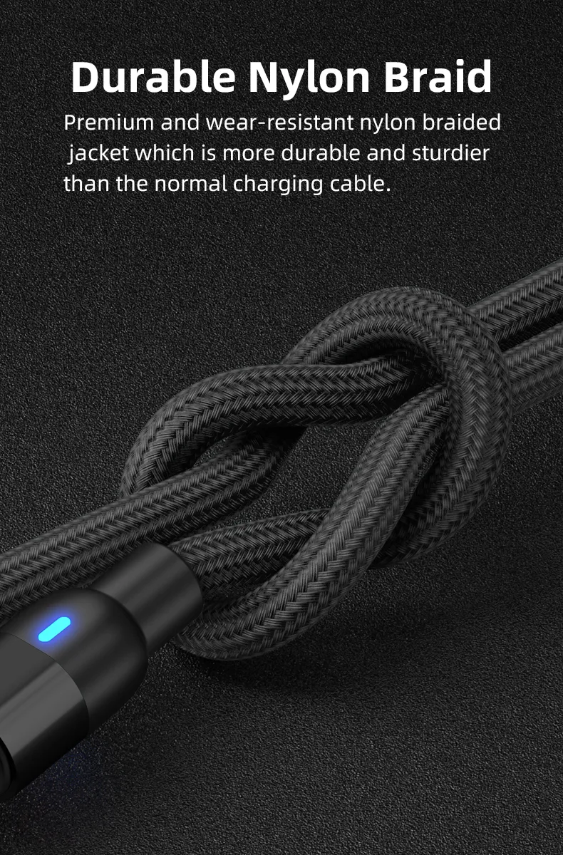 540 Degrees Rotating Magnetic Suction Charging Cable USB Light 3 in 1 Charging Cable with Micro/Lightning/Type-C Interface