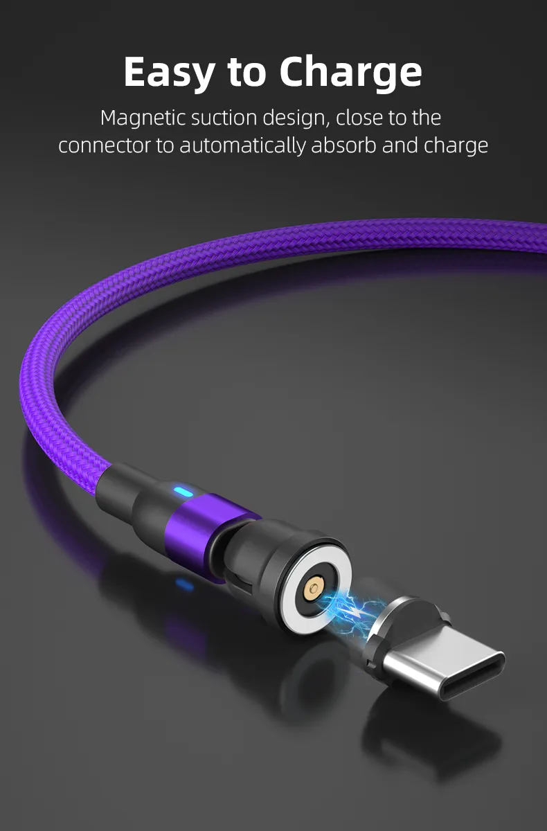 540 Degrees Rotation Charging Magnetic Suction Charging Cable Multifunction 3 in 1 with Micro/Lightning/Type-C Interface Light Cable