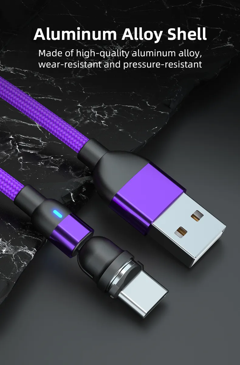 540 Degrees Rotation Charging Magnetic Suction Charging Cable Multifunction 3 in 1 with Micro/Lightning/Type-C Interface Light Cable