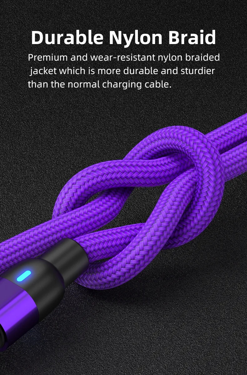 540 Degrees Rotation Charging Magnetic Suction Charging Cable Multifunction 3 in 1 with Micro/Lightning/Type-C Interface Light Cable