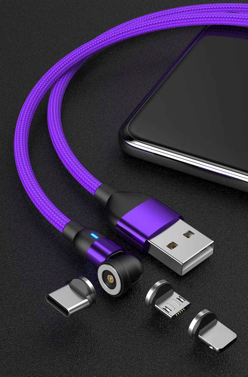 540 Degrees Rotation Charging Magnetic Suction Charging Cable Multifunction 3 in 1 with Micro/Lightning/Type-C Interface Light Cable