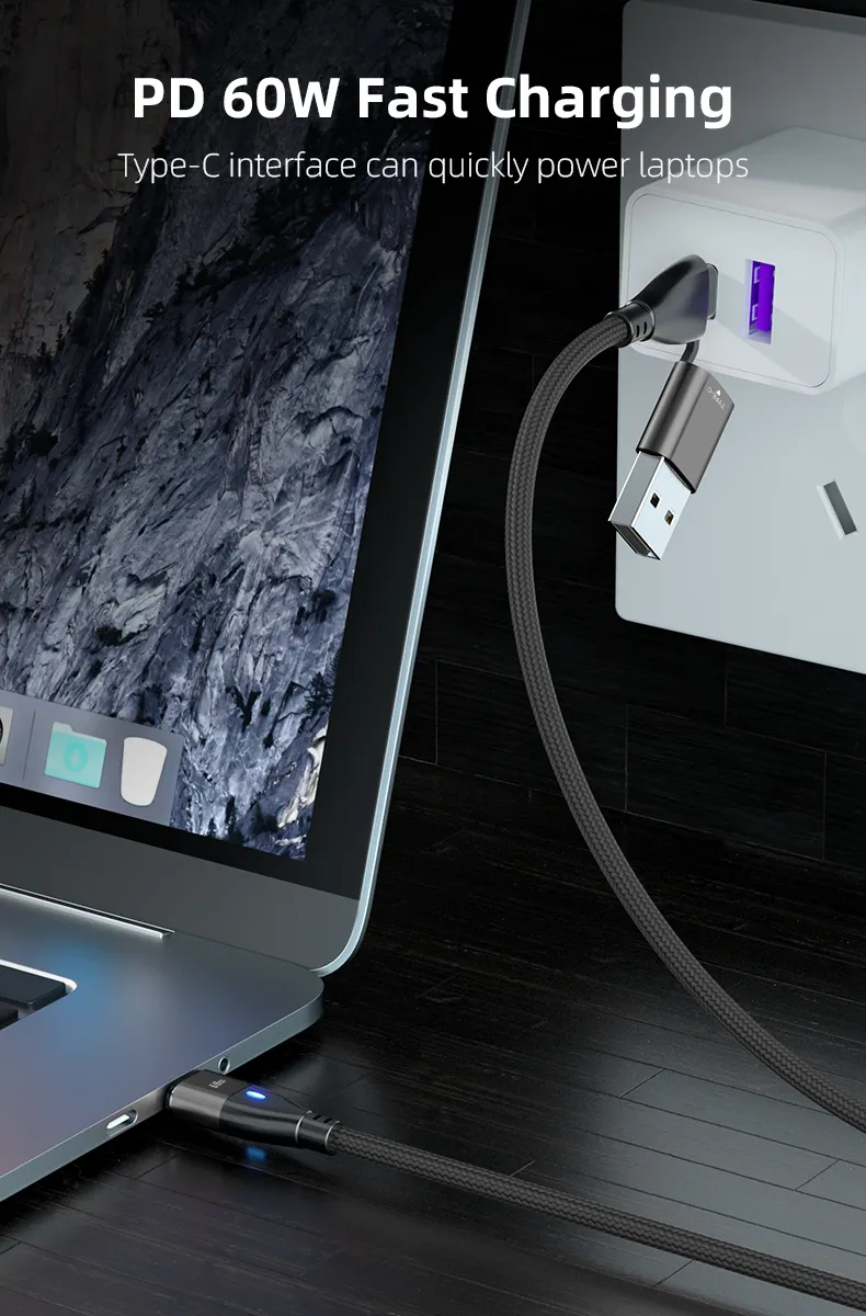 Magnetic Data Cable Pd 60W Fast Charging Cable LED Light Multifunctional 6 in 1 USB for Micro/Type-C/Lightning