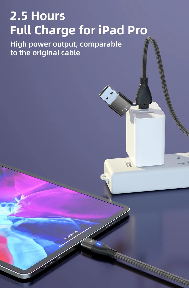 Magnetic Data Cable Pd 60W Fast Charging Cable LED Light Multifunctional 6 in 1 USB for Micro/Type-C/Lightning