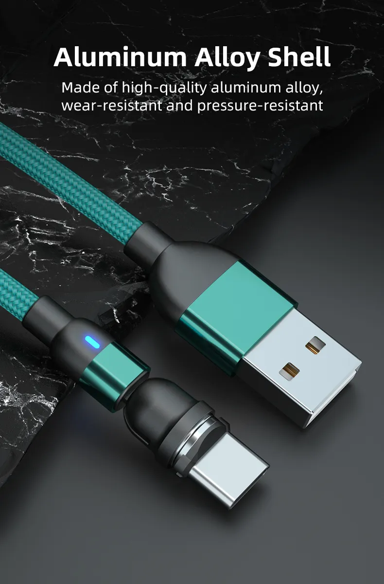 Magnetic Suction Charging Cable 540 Degrees Rotation Multifunctional 3 in 1 USB with Micro/Lightning/Type-C Interface Light Cable