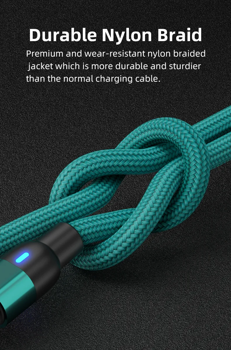 Magnetic Suction Charging Cable 540 Degrees Rotation Multifunctional 3 in 1 USB with Micro/Lightning/Type-C Interface Light Cable