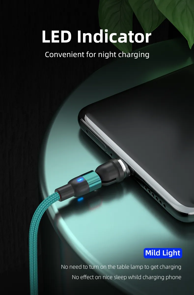 Magnetic Suction Charging Cable 540 Degrees Rotation Multifunctional 3 in 1 USB with Micro/Lightning/Type-C Interface Light Cable