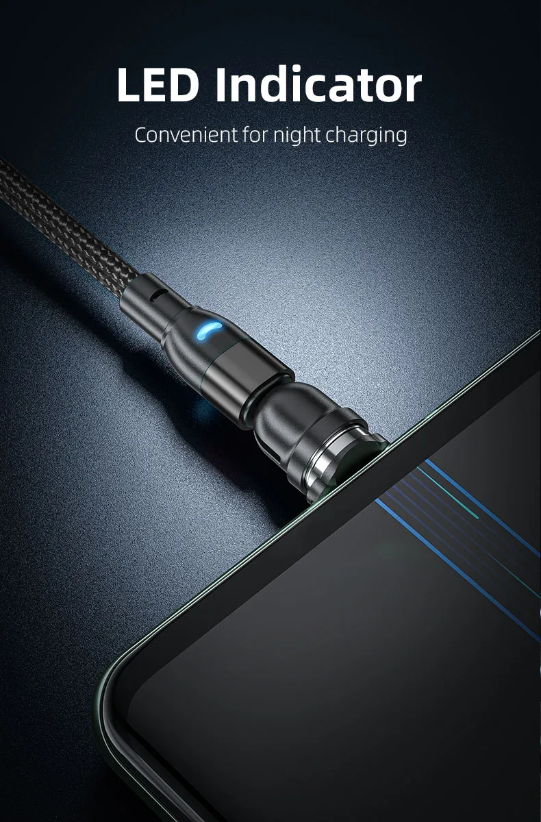 Magnetic Suction Charging Cable 540 Degrees Rotation USB Charging Cable with Micro/Lightning/Type-C Interface 3 in 1 Use