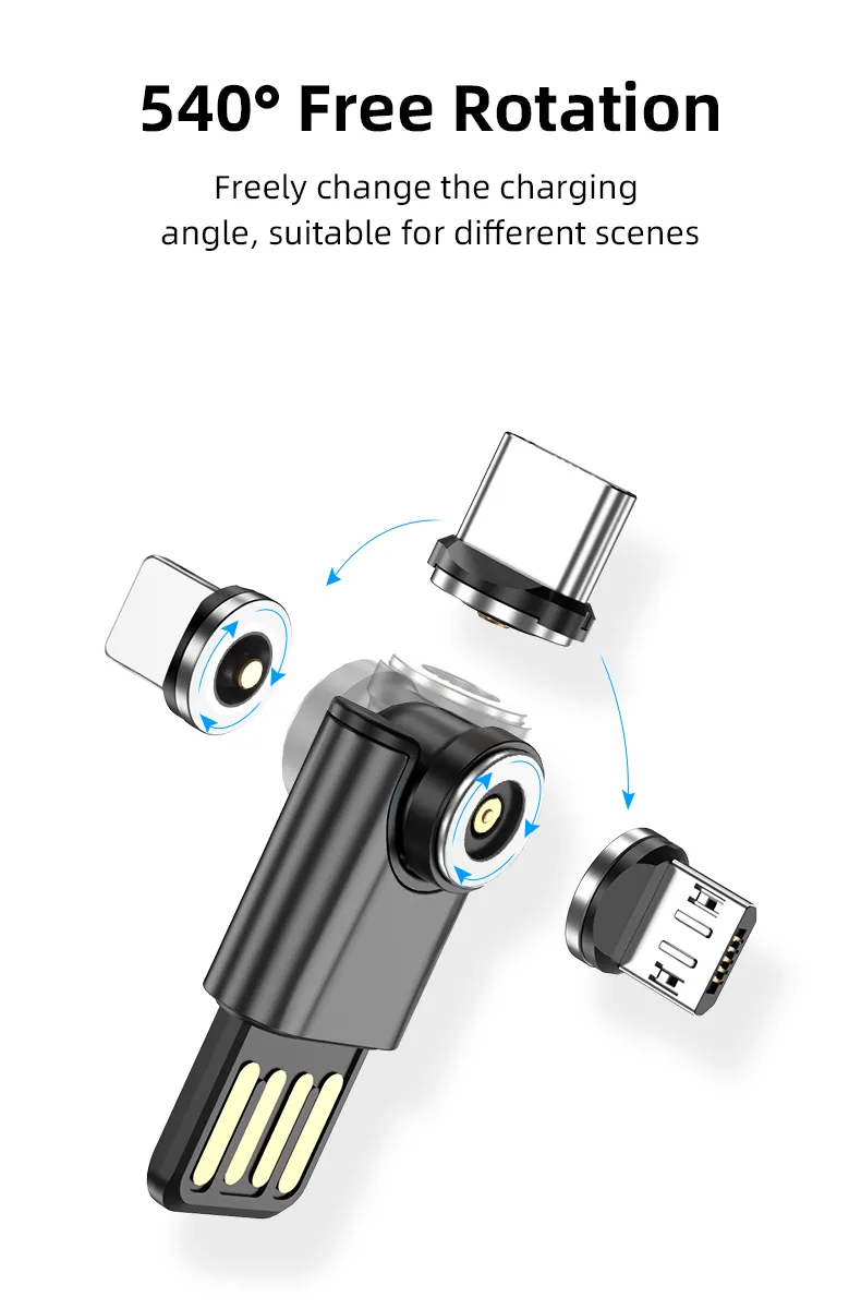 Mini Magnetic 540 Degrees Free Rotation Charger Multifunctional USB Port 2 in 1 in L-Shape and Straight Use