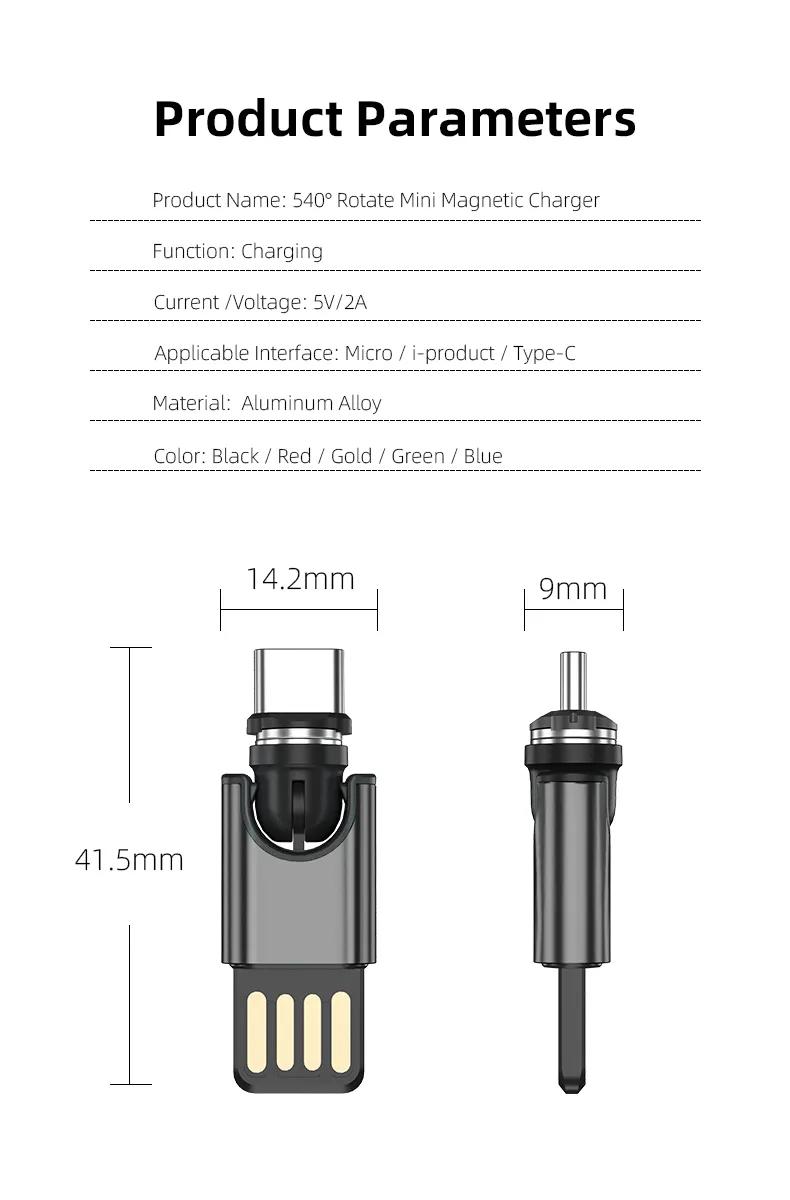 Mini Magnetic 540 Degrees Free Rotation Charger Multifunctional USB Port 2 in 1 in L-Shape and Straight Use