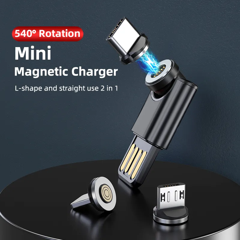 Mini Magnetic Quick USB Charger Data Transmission 5pin 540 Degree Rotation Without Wire in L-Shape and Straight Use 2 in 1