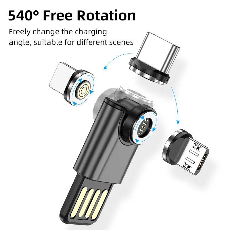 Mini Magnetic Quick USB Charger Data Transmission 5pin 540 Degree Rotation Without Wire in L-Shape and Straight Use 2 in 1