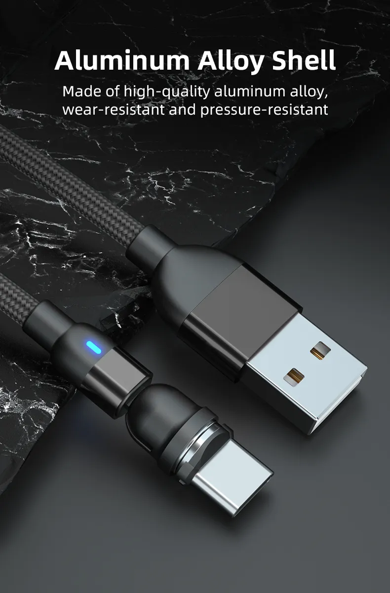 Upgraded Rotating 540 Degrees Magnetic Suction Fast Charging Cable USB Multifunctional 3 in 1 with Micro/Lightning/Type-C Interface Light Cable