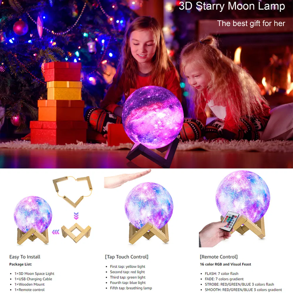 16 Colors LED 3D Moon Light Lava Lamp Gifts for Girls