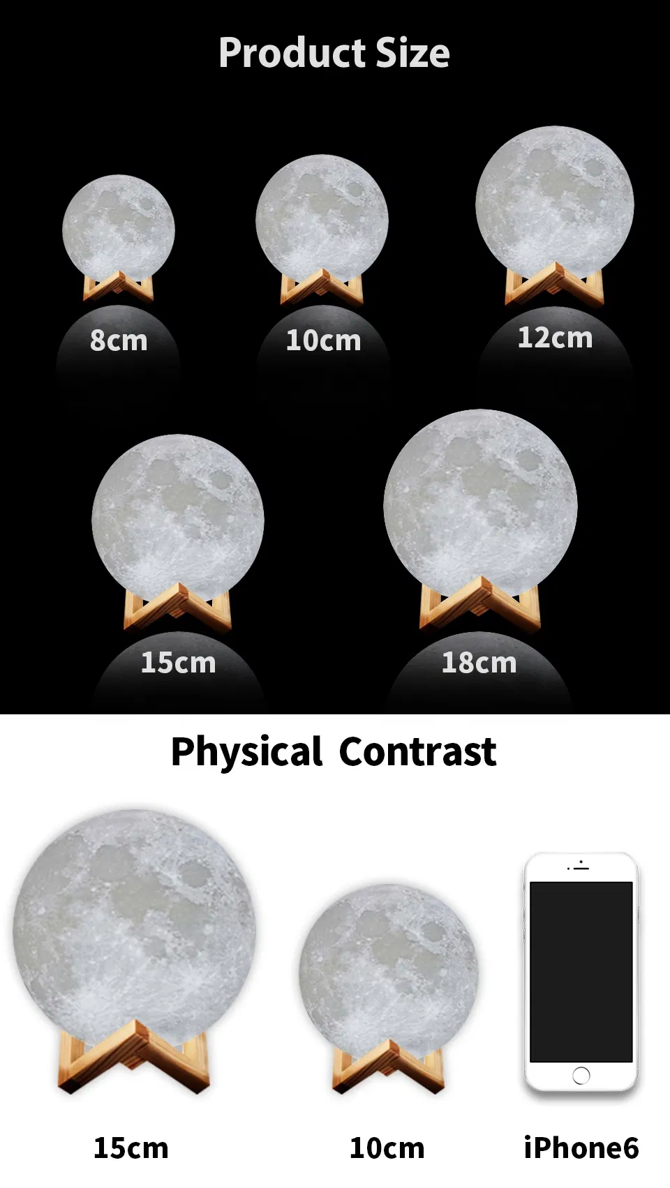 3D Star Moon Light with Wood Stand and Touch Control