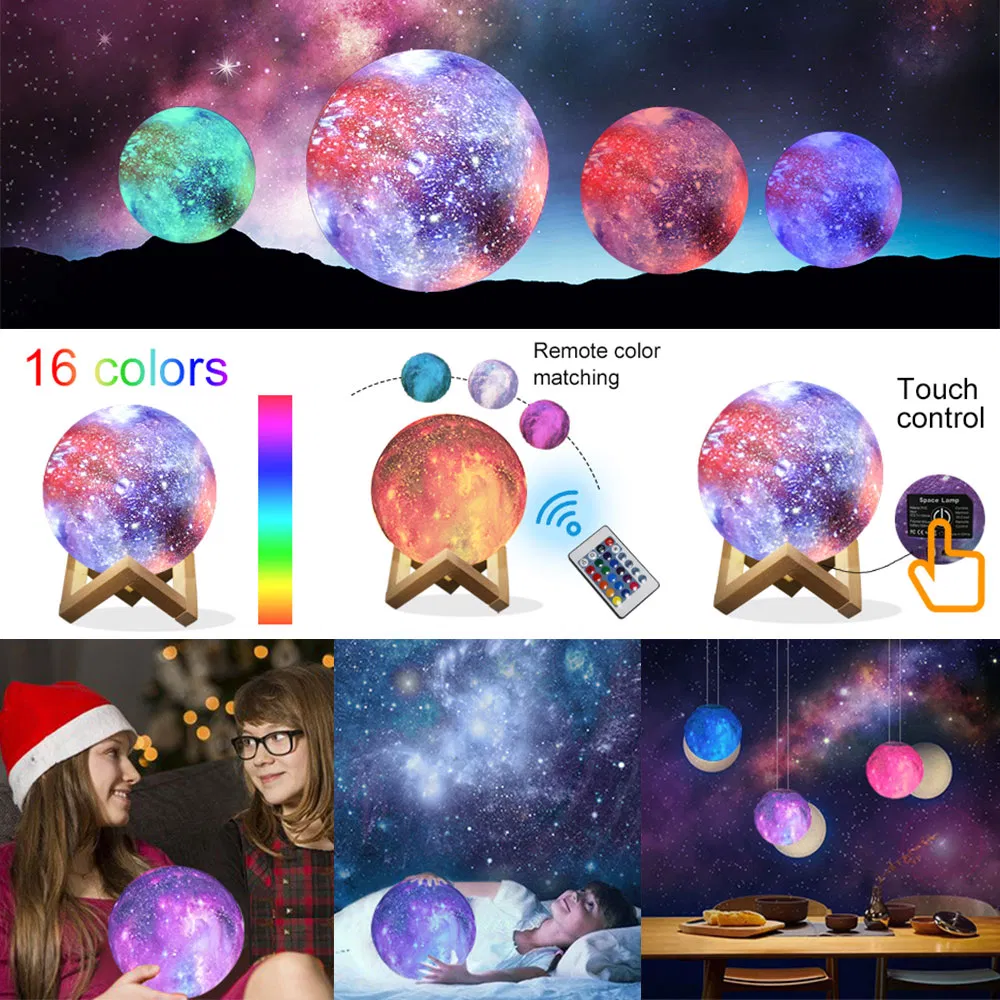 4.8 Inch 16 LED Colors Moon Night Light Galaxy Lamp