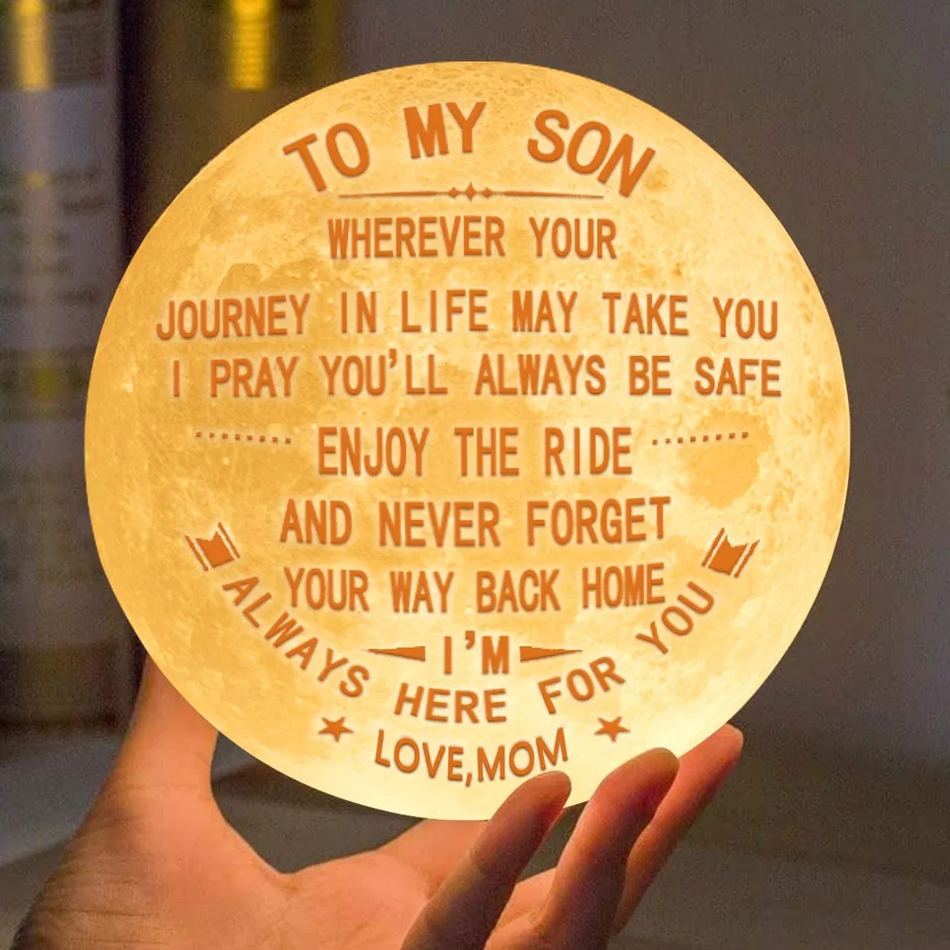 Mother′s Day Gifts Engraved 3D Printing Moon Light with Wood Stand