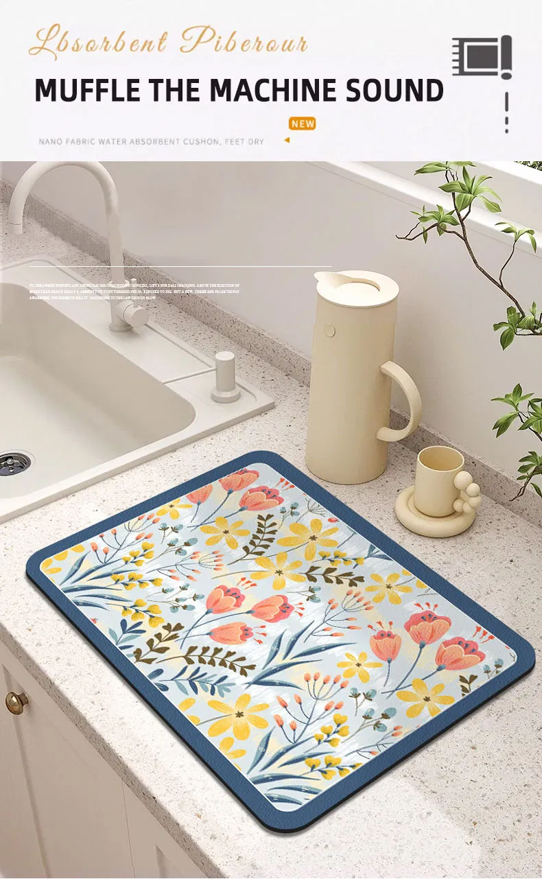 Absorbent Fabric Kitchen Countertops Foaming Layer Diatom Mud Cushion Non Slip Mat