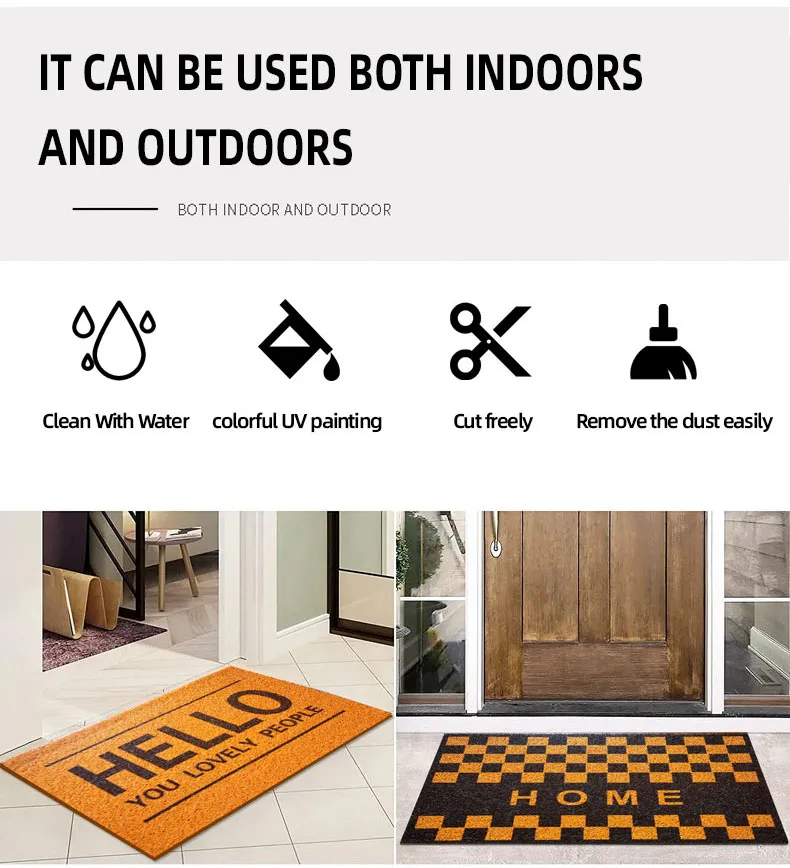 Brown PVC Coco Coir Doormat with Heavy-Duty Front Welcome Entrance Door Mats