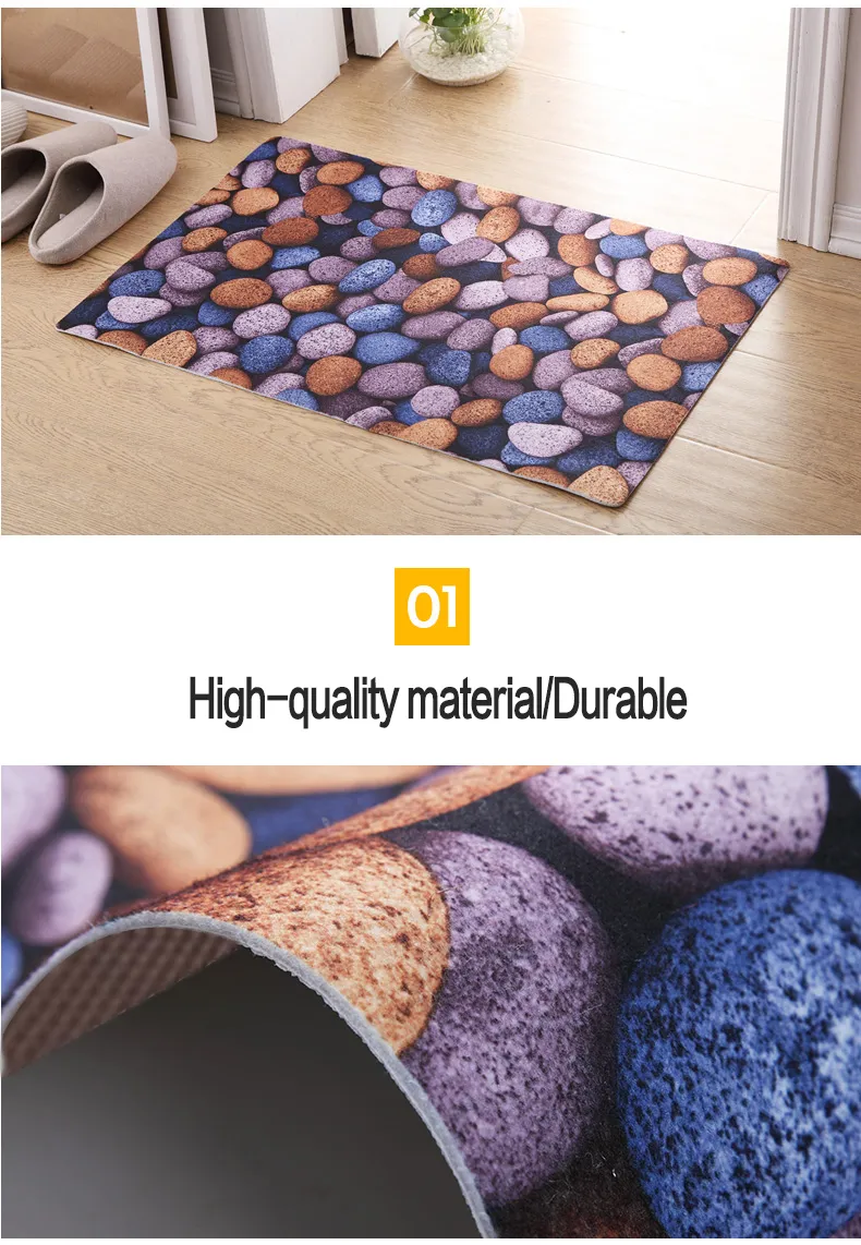 Custom 3D Stone Print Anti-Slip Rubber Backing Bathroom Mat