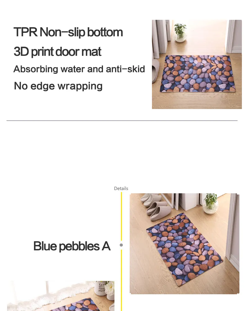 Custom 3D Stone Print Anti-Slip Rubber Backing Bathroom Mat