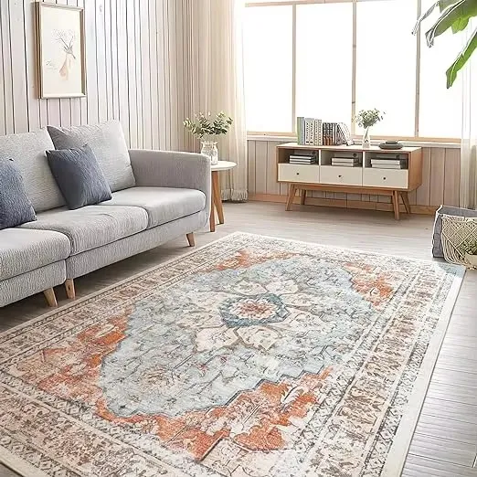 Custom Bohemian Style Chenille Area Rug for Living Room Floor Area Rug