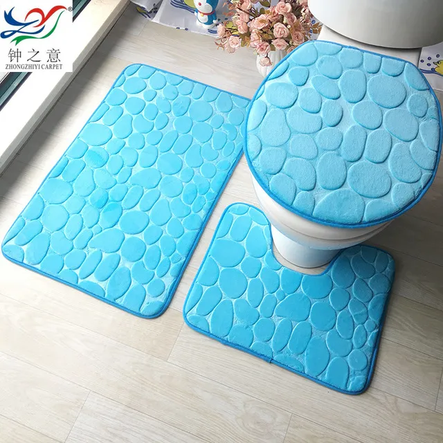 Custom Coral Fleece Stone Floor Bathroom Rug Non Slip Toilet Mat