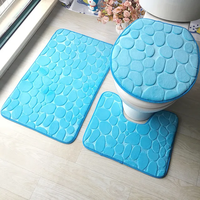 Custom Coral Fleece Stone Floor Bathroom Rug Non Slip Toilet Mat