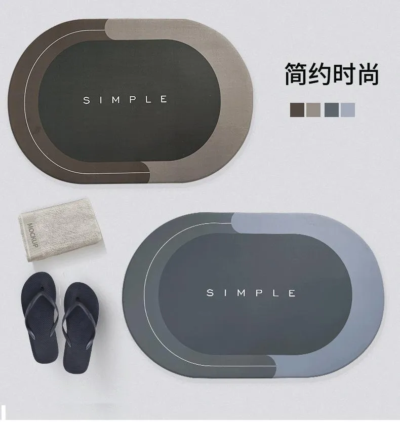 Custom Oval Washable Anti-Slip Rubber Backing Bathroom Mat