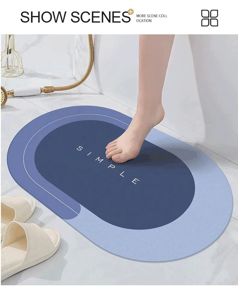 Custom Oval Washable Anti-Slip Rubber Backing Bathroom Mat