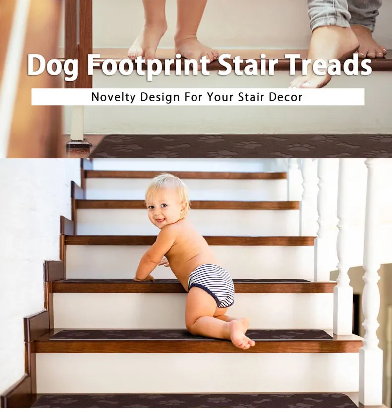 Dog Paw Design Pet Friendly Satin Resistant Kids Safety Step Staircase Mat