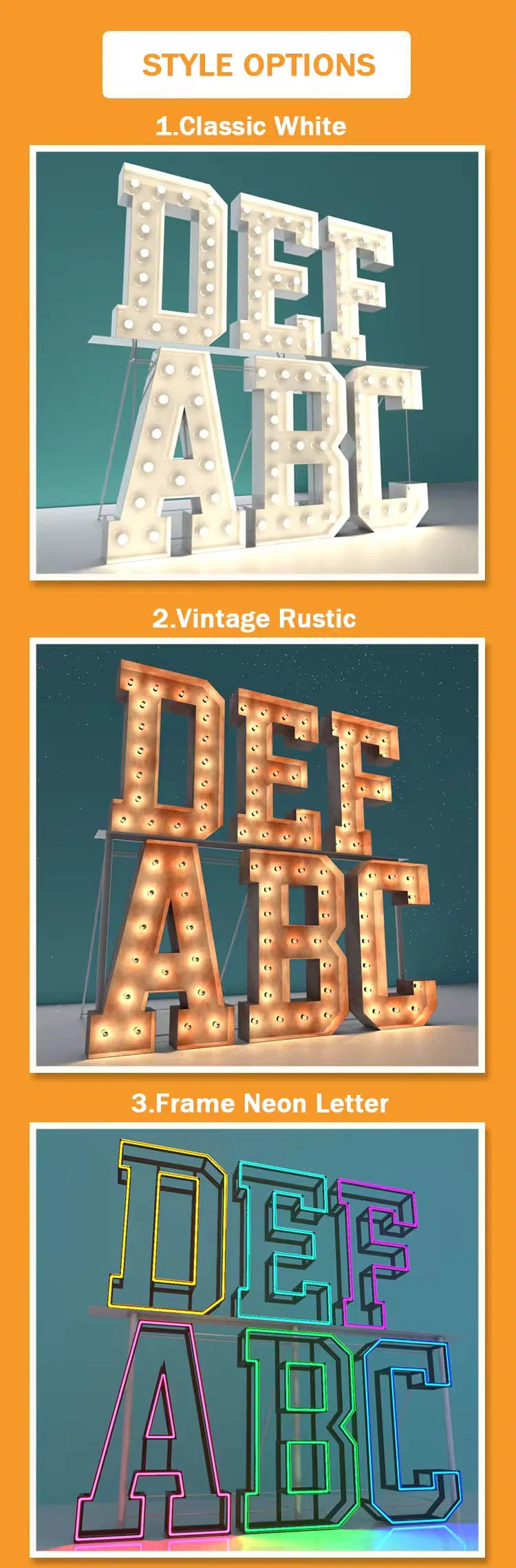 Wholesale LED Love Bulb Letter 3D Free Standing Vintage Frame Neon Letter Sign