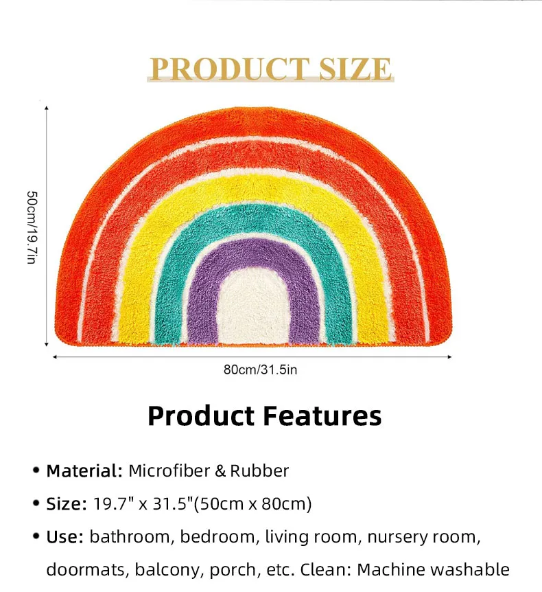 Flocking Microfiber Rainbow Shape Bath Mat