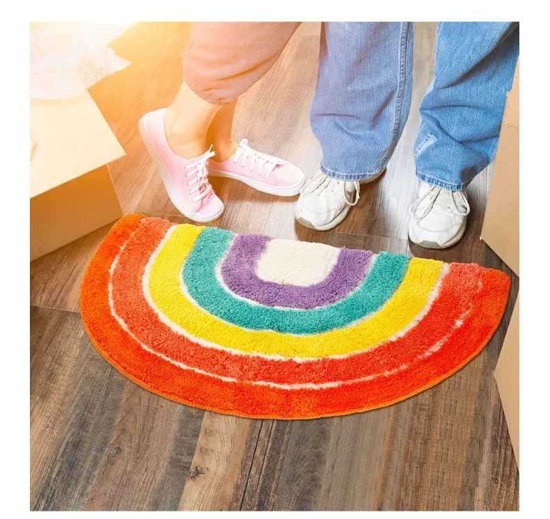 Flocking Microfiber Rainbow Shape Bath Mat