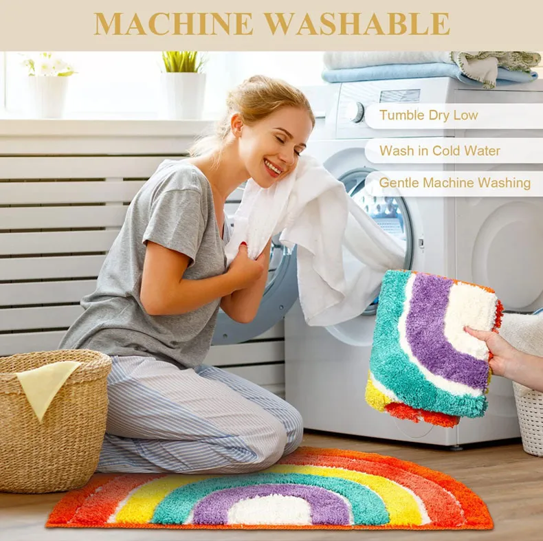 Flocking Microfiber Rainbow Shape Bath Mat