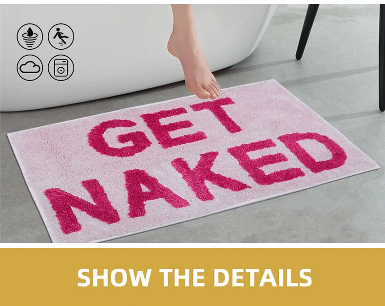 Flocking Microfiber Shaggy Non Slip Get Naked Bath Mat