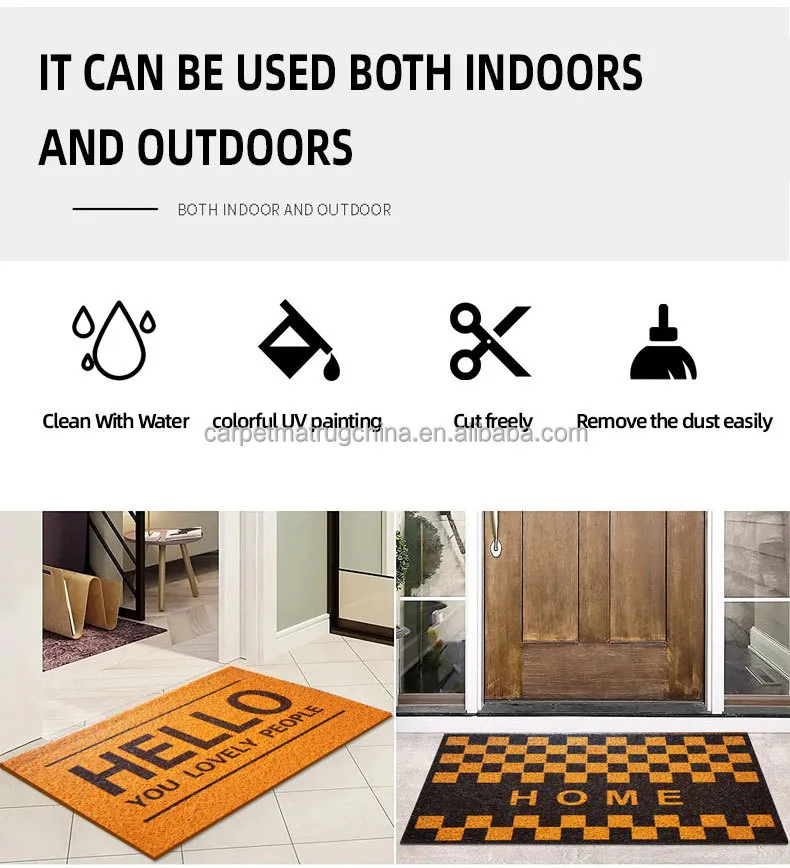 PVC Coco Coir Doormat Heavy-Duty Front Welcome Entrance Indoor Mats and Rugs