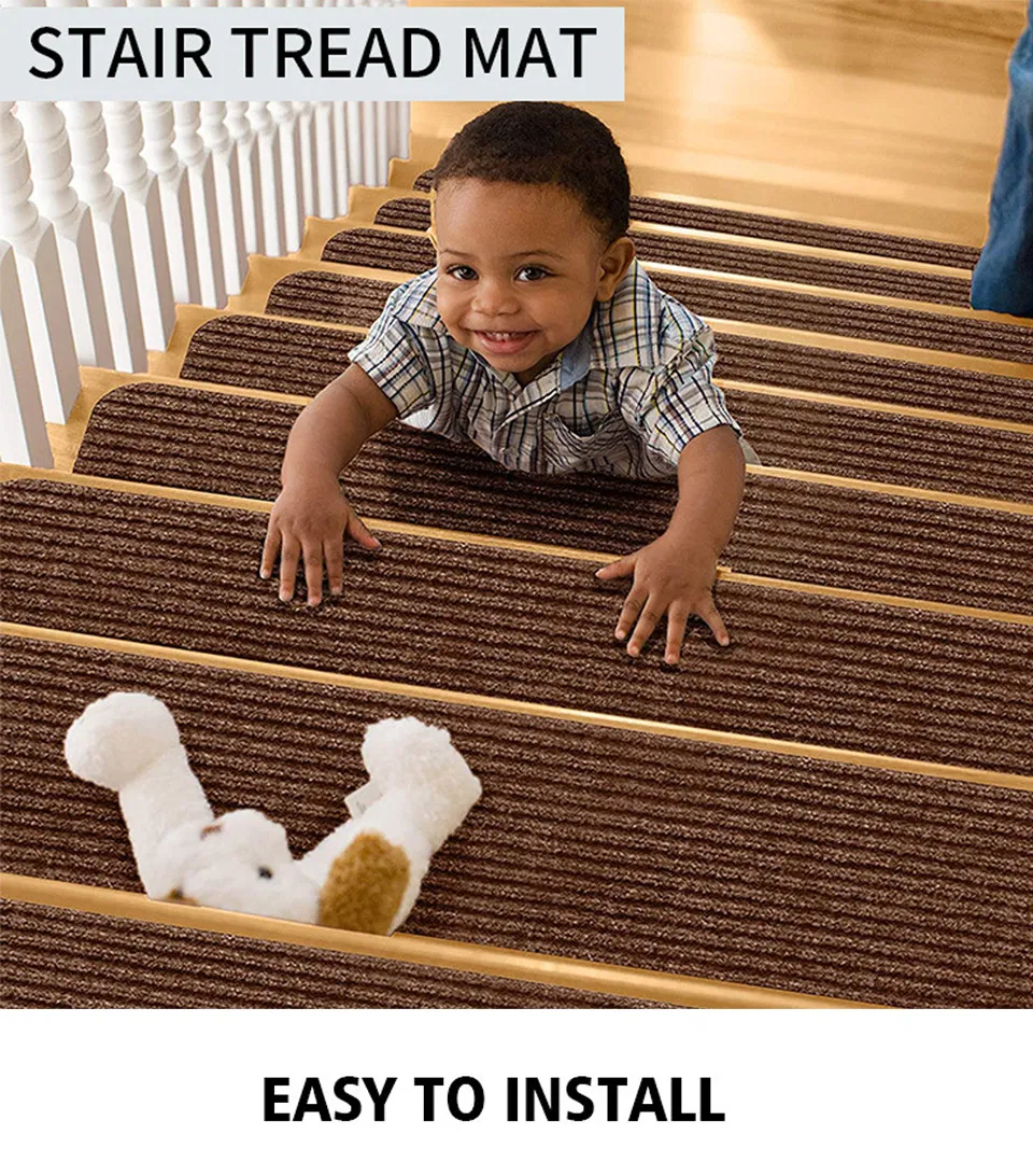 Striped Self-Adhesive Treadsafe Carpet Stair Treads Non-Slip Carpet Indoor