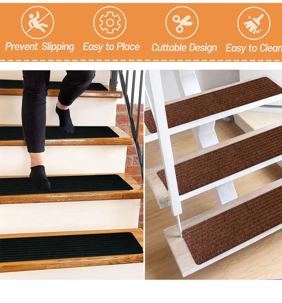 Striped Self-Adhesive Treadsafe Carpet Stair Treads Non-Slip Carpet Indoor