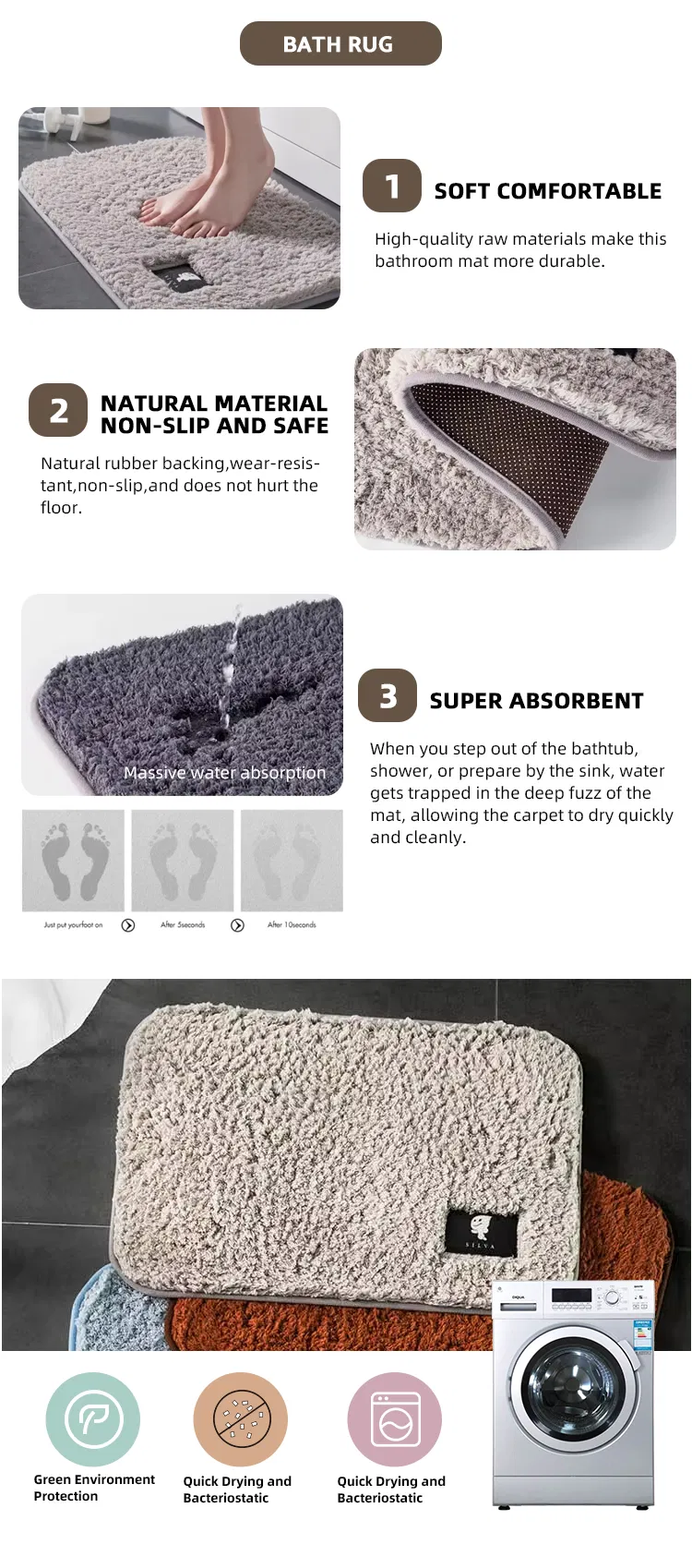 Thickened Sponge Absorbent Bathroom Toilet Sink Foot Pad Memory Foam Bath Mats