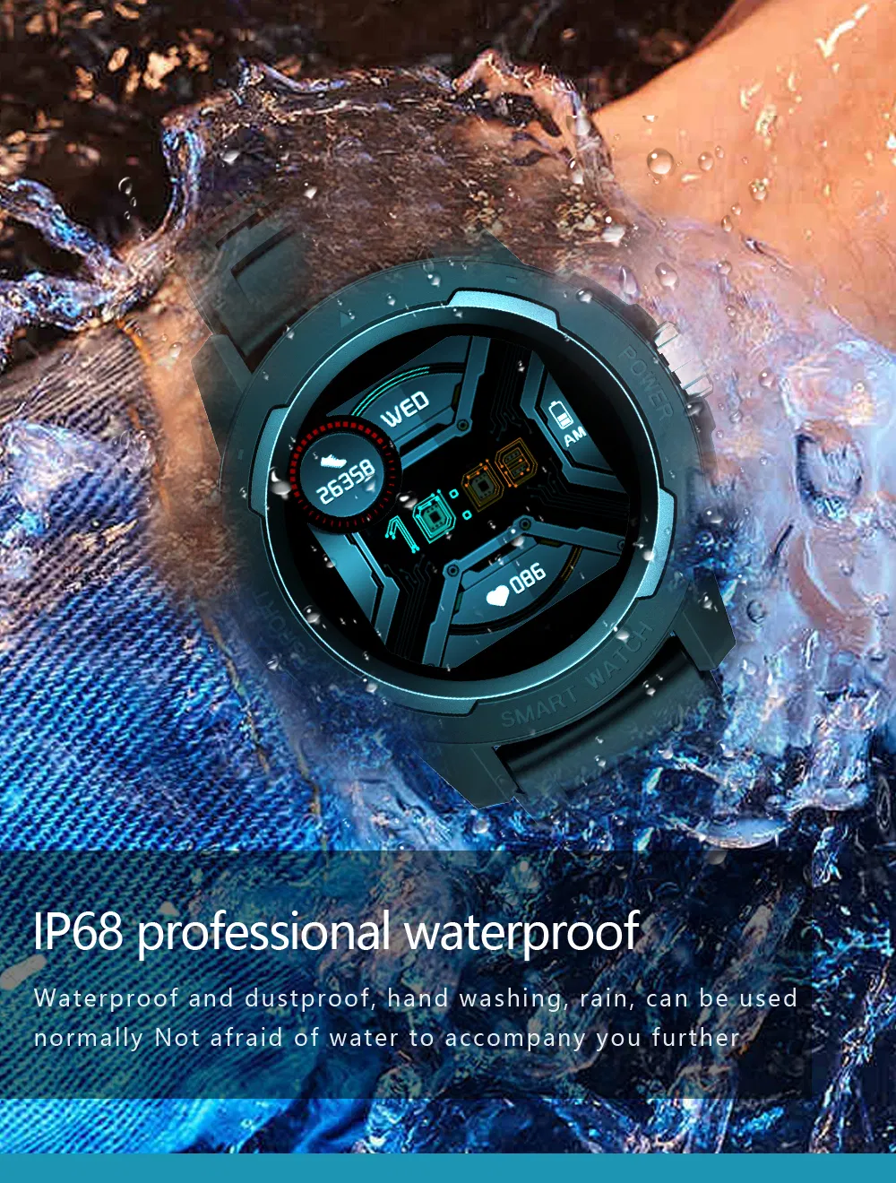 Fashion IP68 Waterproof Smart watch with Bluetooth Music Heart rate Blood pressure HT6